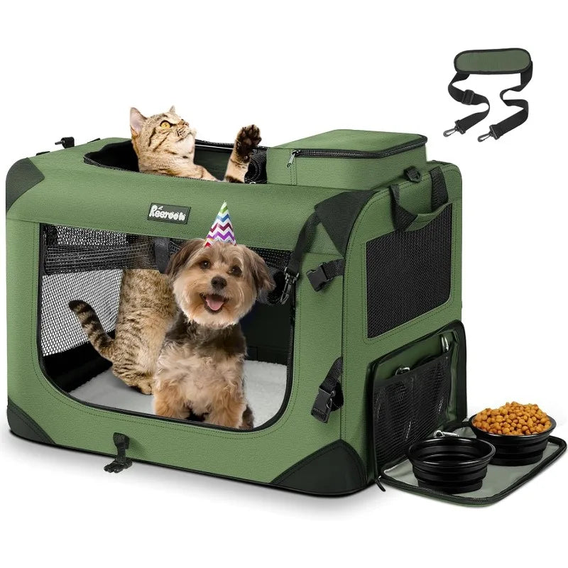 Pet Carrier 24"x17"x17", Soft Dog Crate with 2 Bowls, Collapsible