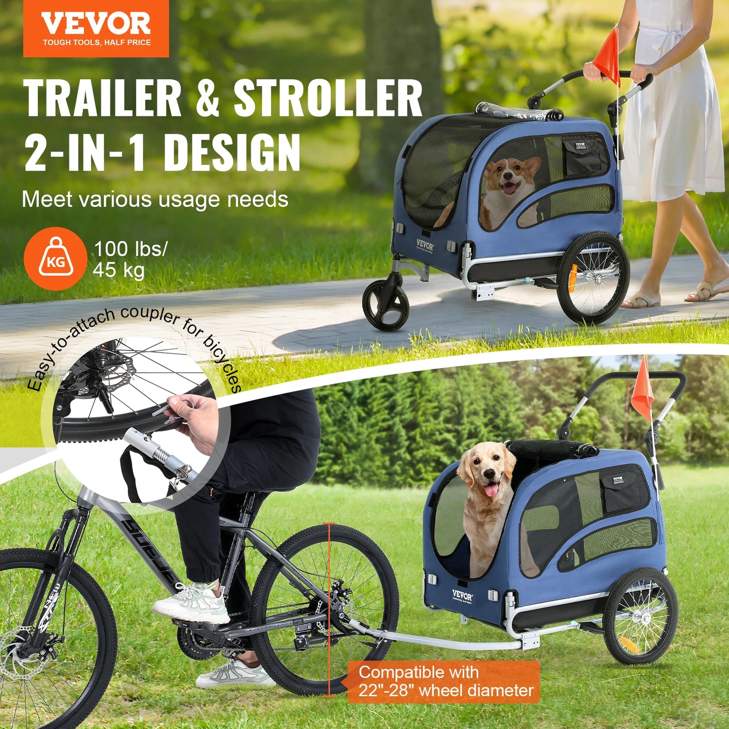 VEVOR2-in-1 Pet Stroller Cart/Bicycle Carrier