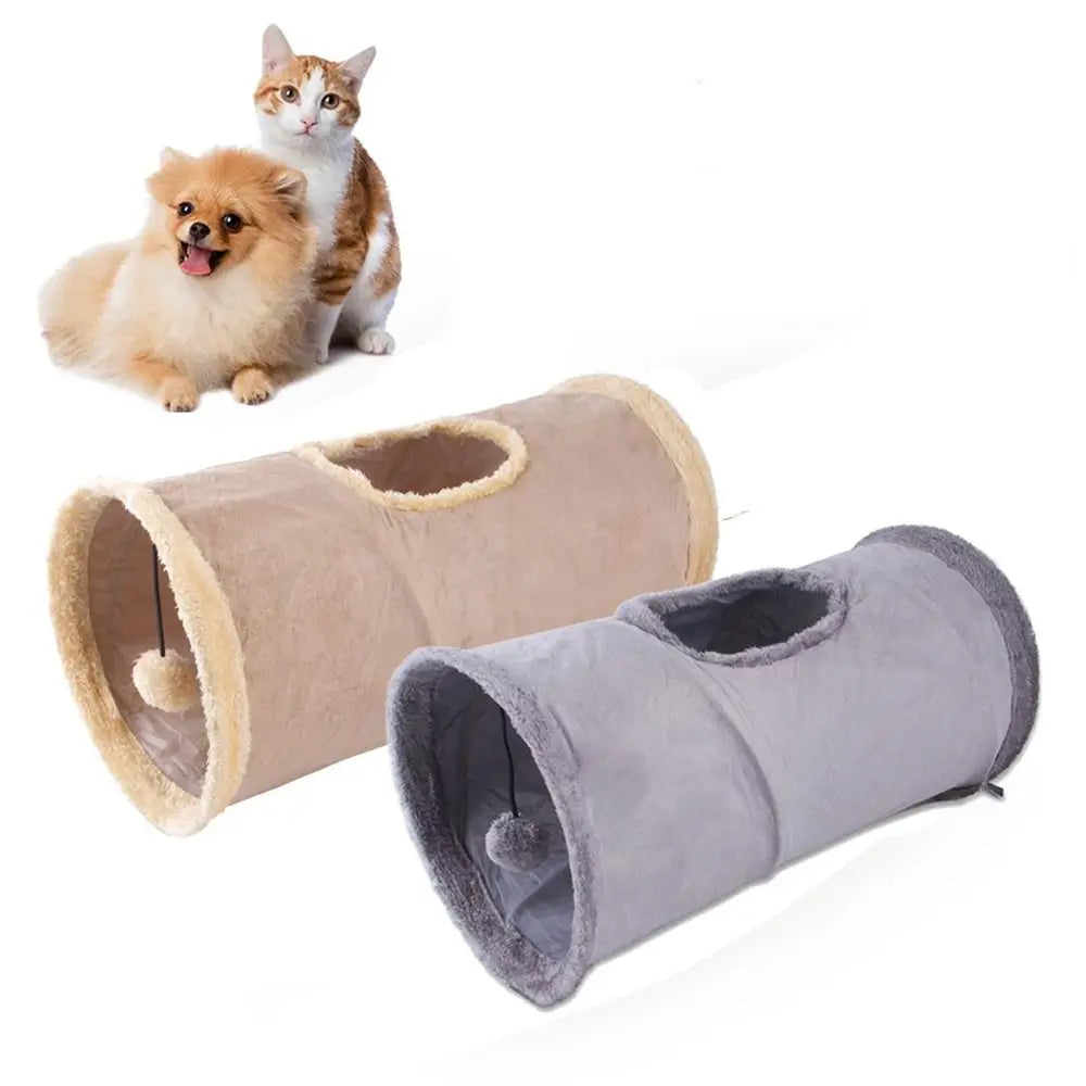 Soft and Cozy Collapsible Cat Tunnel - Great for Hide-n-Seek, Peek-a-Boo & Chase