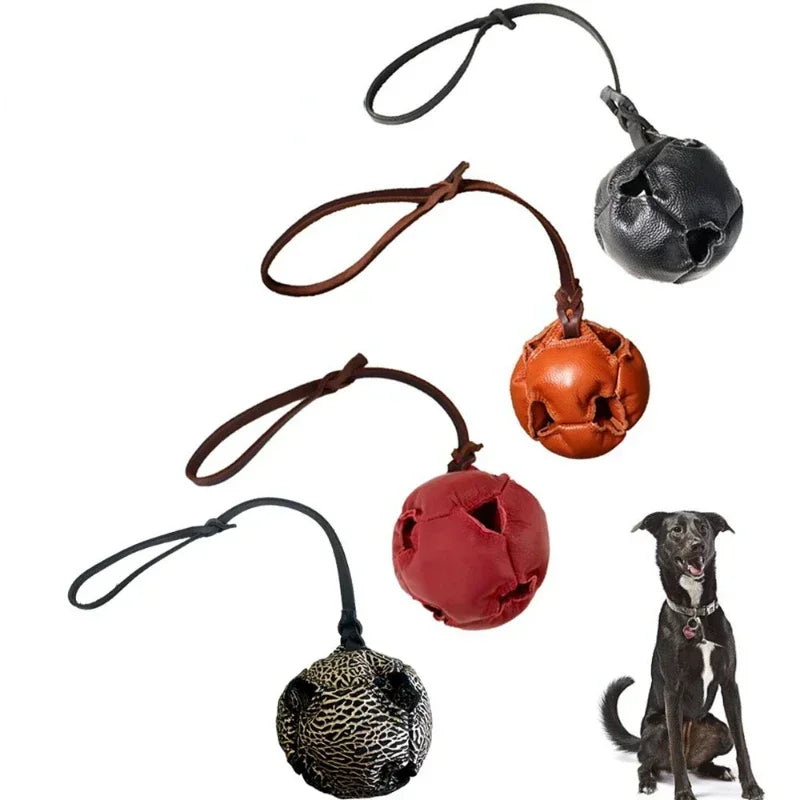 Leather Dog Training Ball -Tug Toy