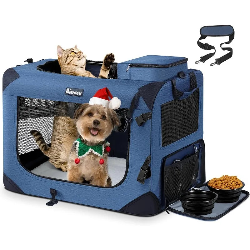 Pet Carrier 24"x17"x17", Soft Dog Crate with 2 Bowls, Collapsible